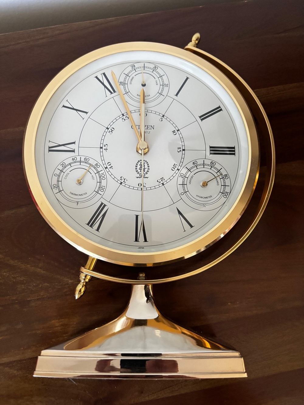 Citizen Gold and White Desk Clock with Roman Numerals